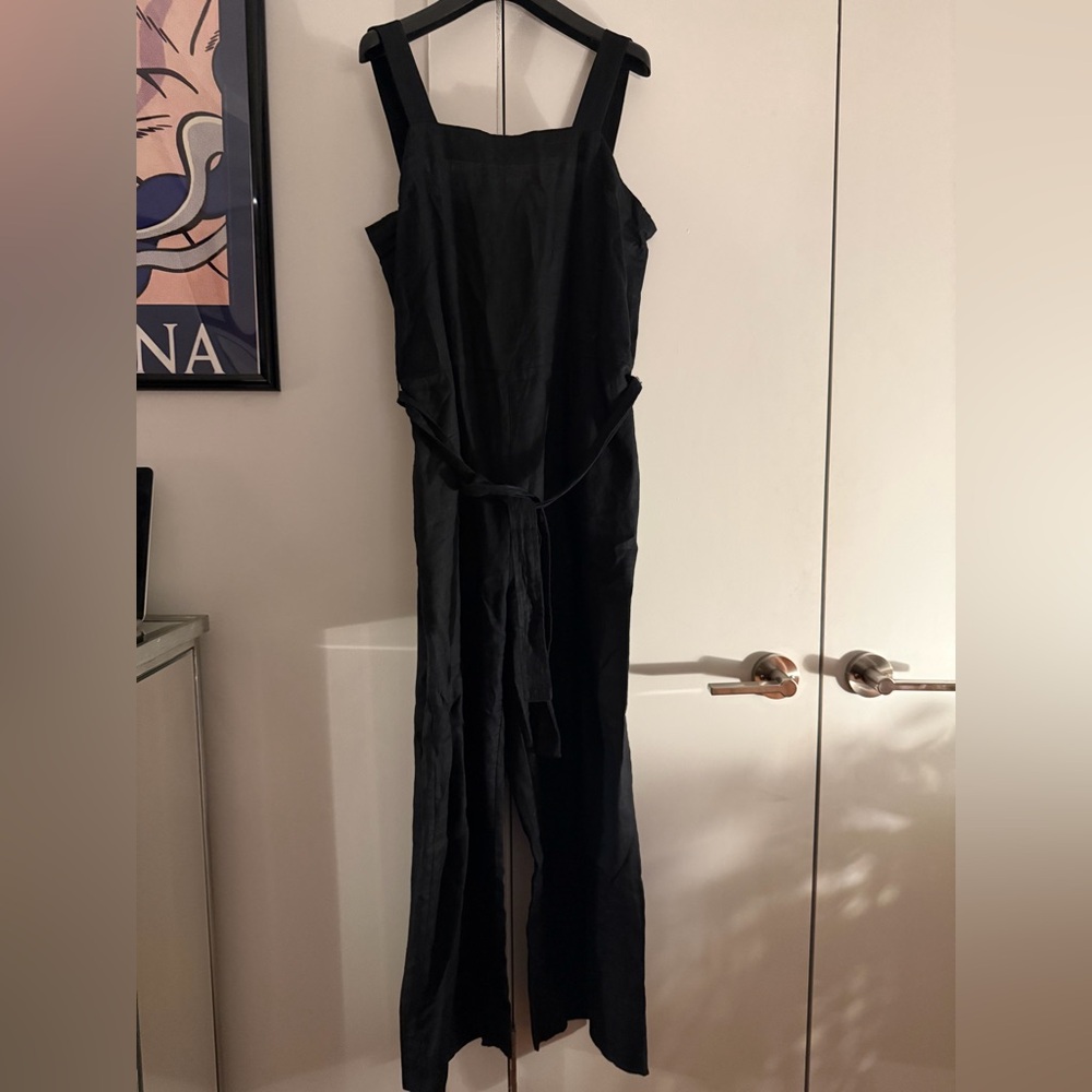 Quince Classic Black Linen Jumpsuit